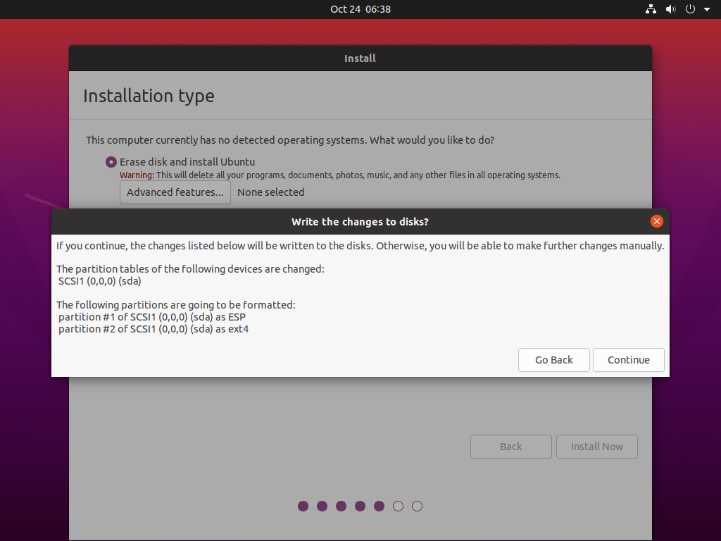 Disk partitioning conformation prompt